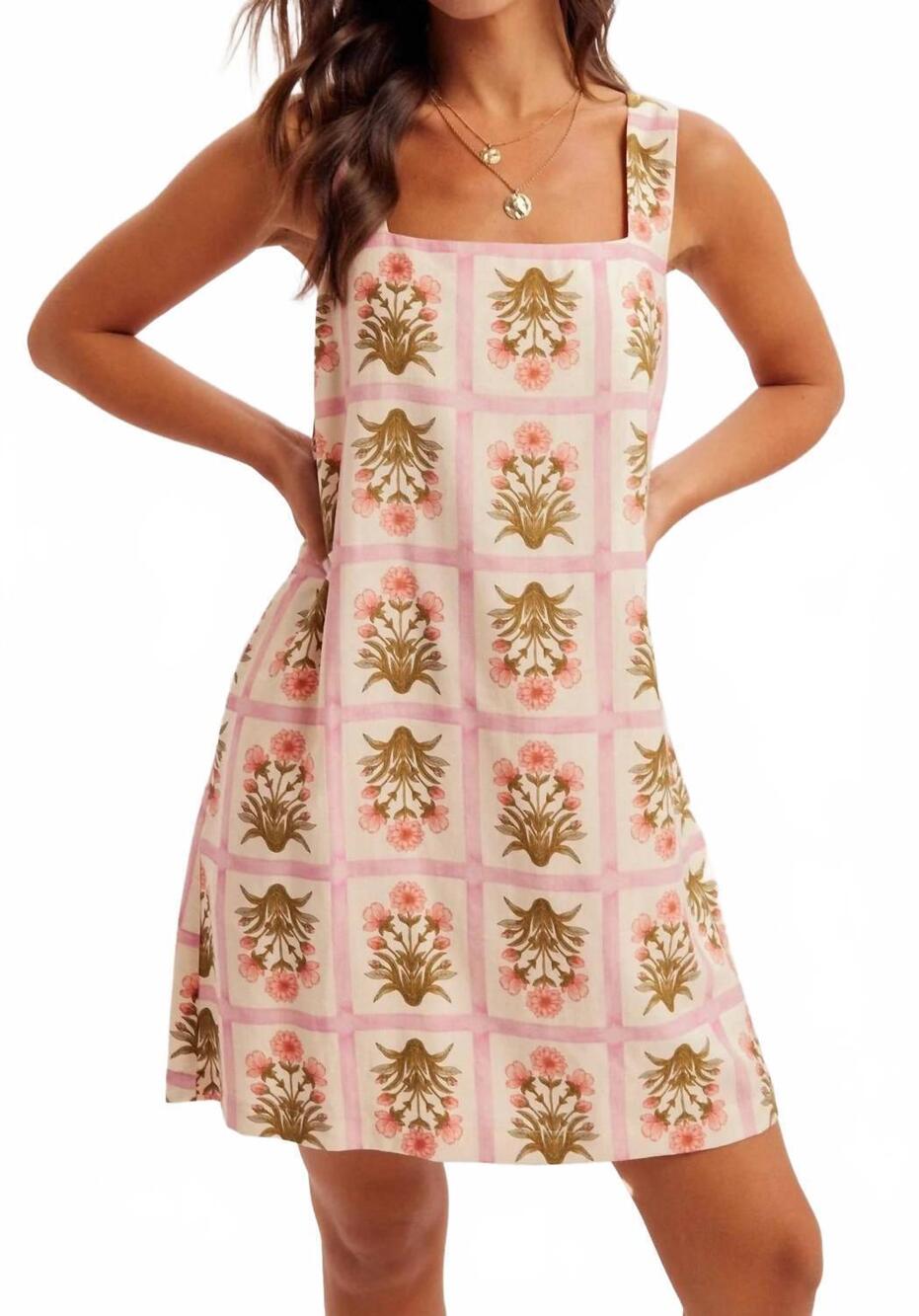 NEW HEM & THREAD grid bouquet shift dress in pink